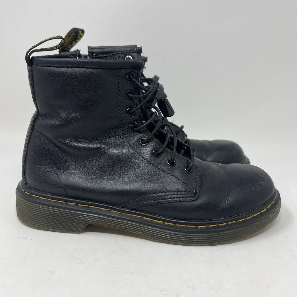Dr Doc Martens Big Kids Youth Sz 3 Black Leather Combat‎ Boots 1460 J UK 2 EU 34